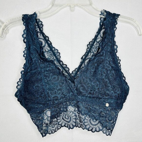 Lucky Brand Sz Small Lot of 2 Lace Bralettes Gray / Dark Teal Wireless Pullover - Picture 2 of 12